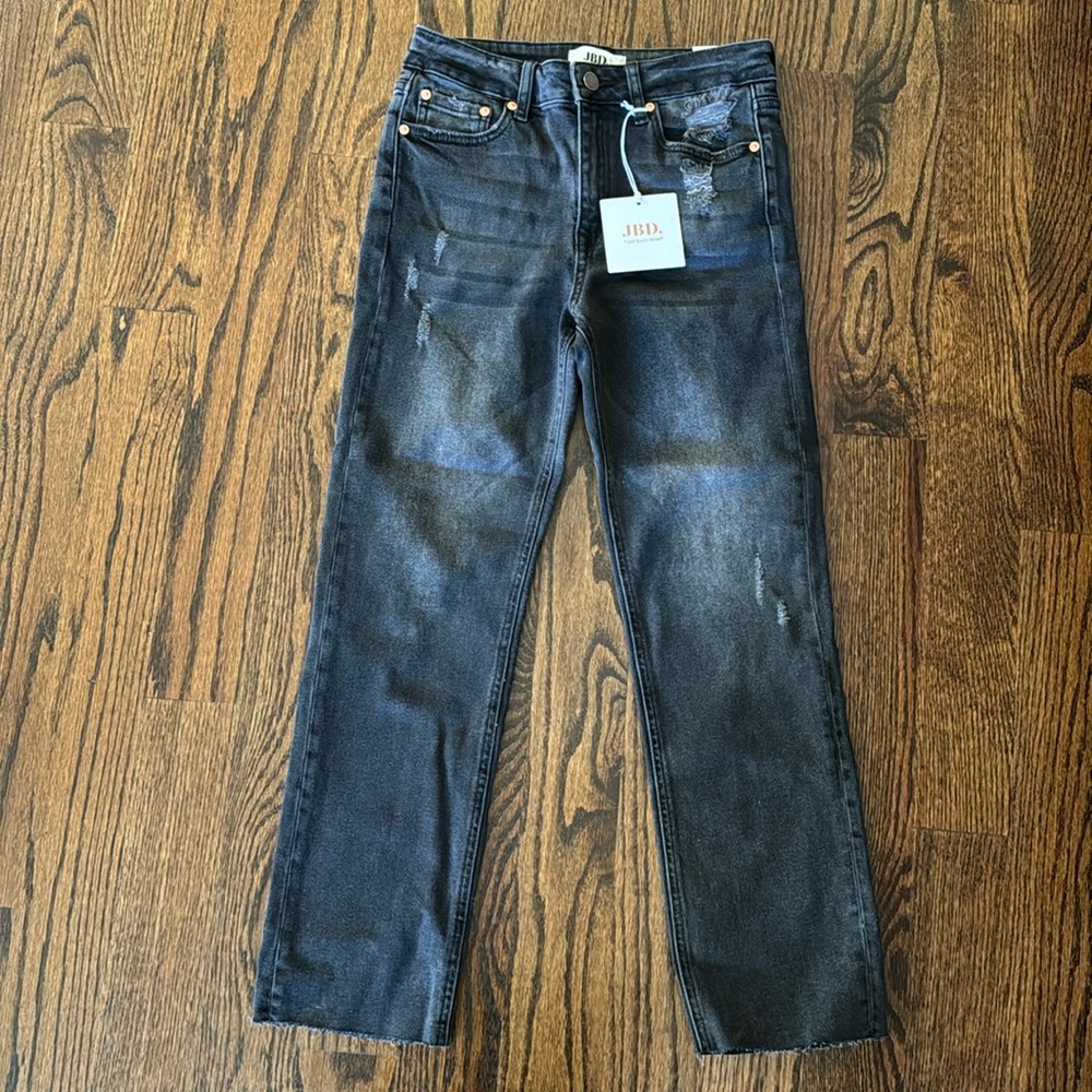 JBD. Black High Rise Distressed Dad Jean